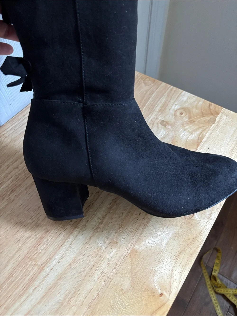 TORRID Black Faux Suede Bow Over The-Knee Boot Almond Toe 10.5 EXTRA WIDE WIDTH